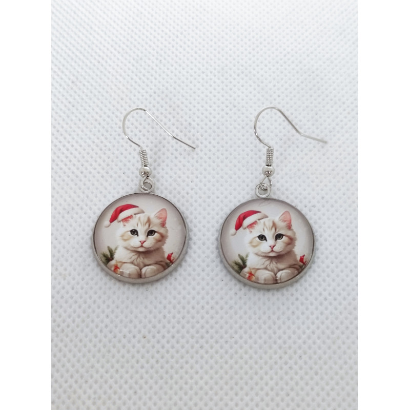 Boucles d'oreilles Noël chat 1
