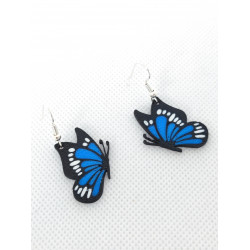 Boucles d'oreilles Papillon bleu noir blanc 3D