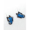 Boucles d'oreilles Papillon bleu noir blanc 3D