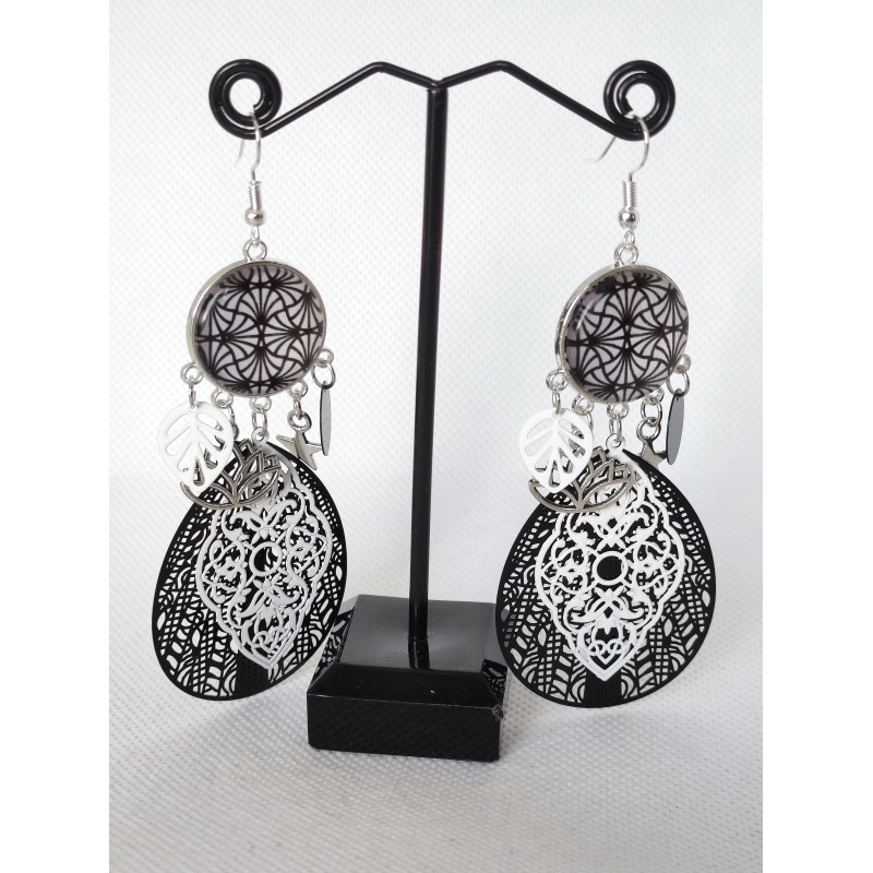 Boucles d'oreilles Noir et blanc 3