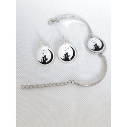 Boucles d'oreilles dormeuse + Bracelet Chat