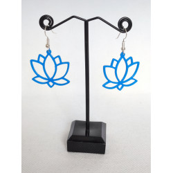 Boucles d'oreilles Fleurs de Lotus Bleu 3D