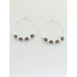 Boucles d'oreilles Créoles perles anthracite&argent