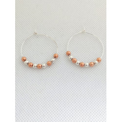 Boucles d'oreilles Créoles perles rose&argent