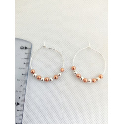 Boucles d'oreilles Créoles perles rose&argent