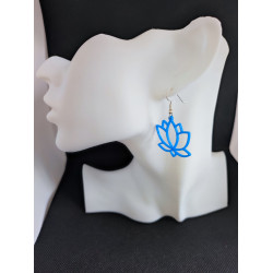 Boucles d'oreilles Fleurs de Lotus Bleu 3D