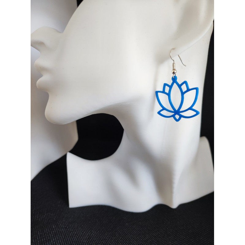 Boucles d'oreilles Fleurs de Lotus Bleu 3D