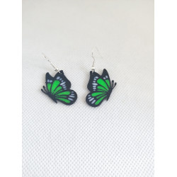 Boucles d'oreilles Papillon Vert noir blanc 3D