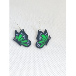 Boucles d'oreilles Papillon Vert noir blanc 3D