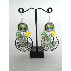 Boucles d'oreilles design vert et jaune 11