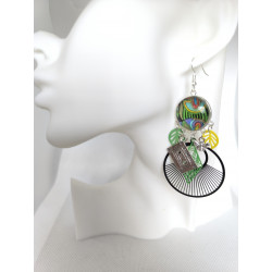 Boucles d'oreilles design vert et jaune 11