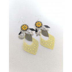 Boucles d'oreilles Mandala jaune 9
