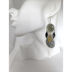 Boucles d'oreilles Mandala vert et noir 8