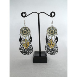 Boucles d'oreilles Mandala vert et noir 8