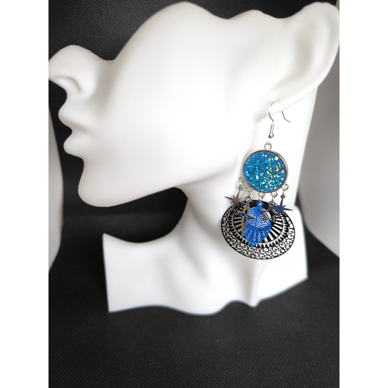 Boucles d'oreilles Strass bleu étoiles