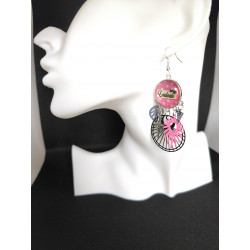 Boucles d'oreilles Louloute noir et rose
