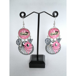 Boucles d'oreilles Louloute noir et rose