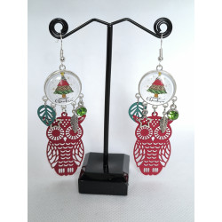 Boucles d'oreilles Noel Rouge Hibou