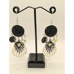 Boucles d'oreilles Strass noir et or