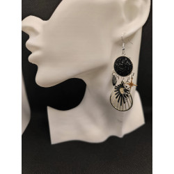 Boucles d'oreilles Strass noir et or