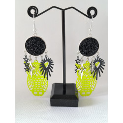 Boucles d'oreilles Hibou Noir & fluo