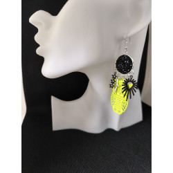Boucles d'oreilles Hibou Noir & fluo