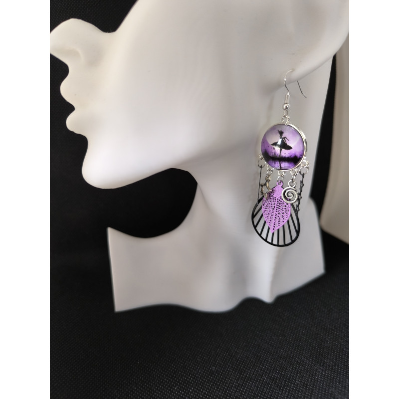 Boucles d'oreilles Fée Noir & Violet
